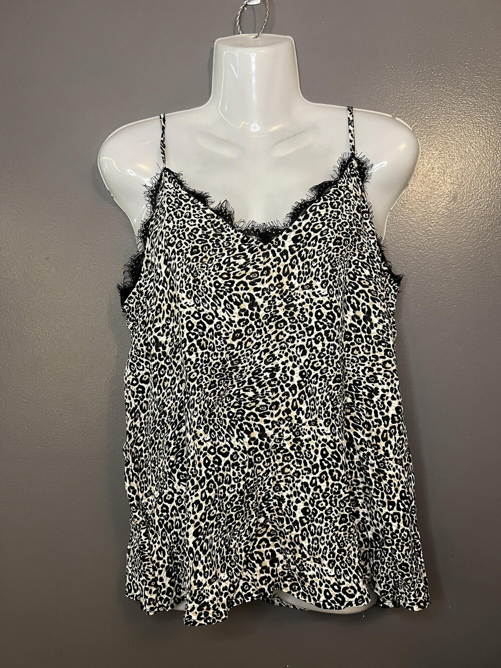 Mi Ami Tank Top Womens Small Black White Leopard Print Lace Cami Shirt